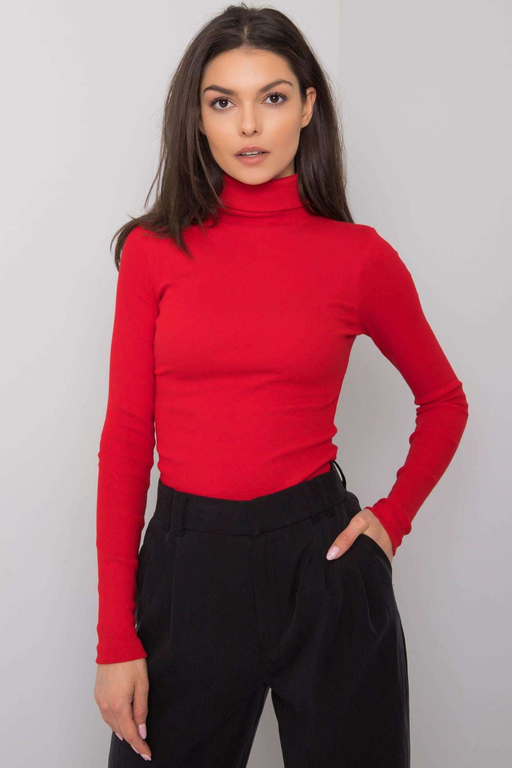 Rue Paris Red Bodycon Long Sleeve Roll Neck Jumper