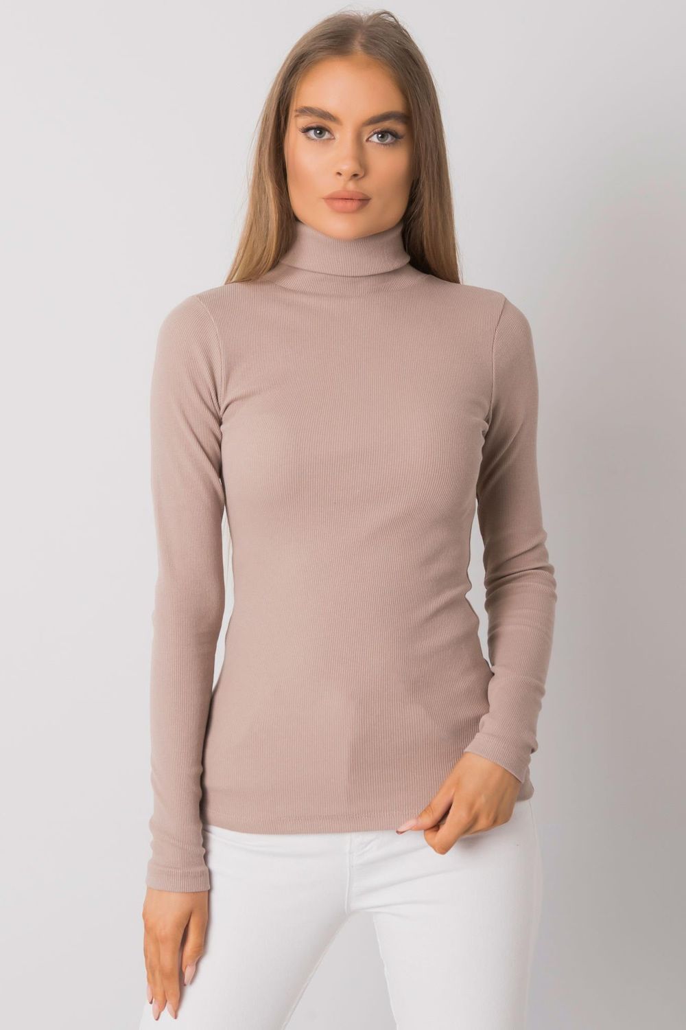 Rue Paris Dark Beige Bodycon Long Sleeve Roll Neck Jumper