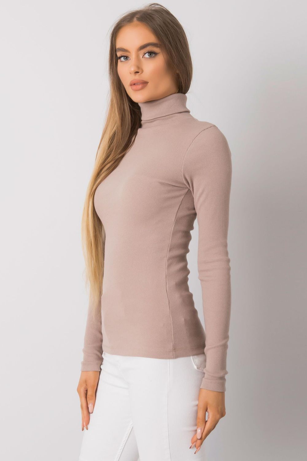 Rue Paris Dark Beige Bodycon Long Sleeve Roll Neck Jumper - view 2