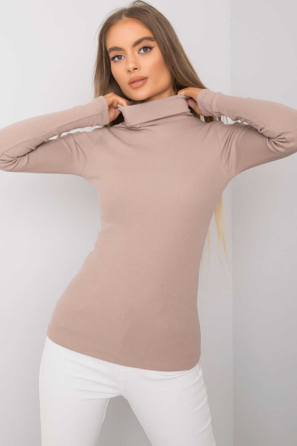 Rue Paris Dark Beige Bodycon Long Sleeve Roll Neck Jumper - view 4