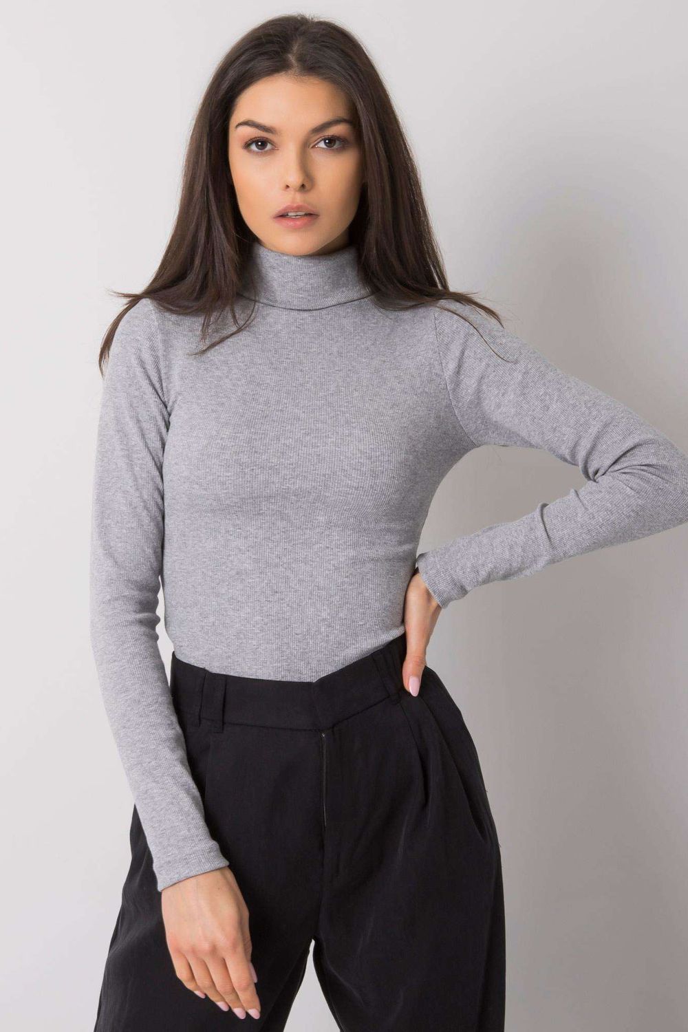 Rue Paris Grey Bodycon Long Sleeve Roll Neck Jumper - view 2