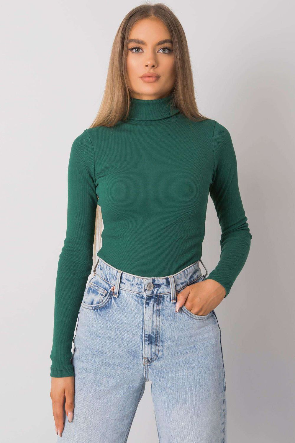 Rue Paris Dark Green Bodycon Long Sleeve Roll Neck Jumper