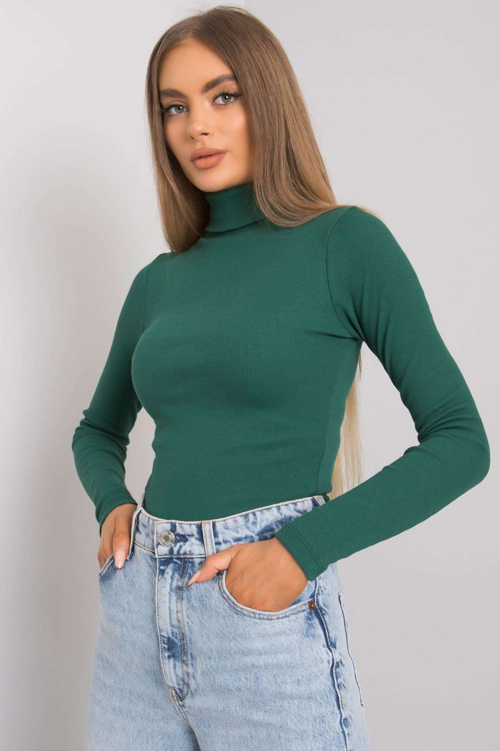 Rue Paris Dark Green Bodycon Long Sleeve Roll Neck Jumper - view 2