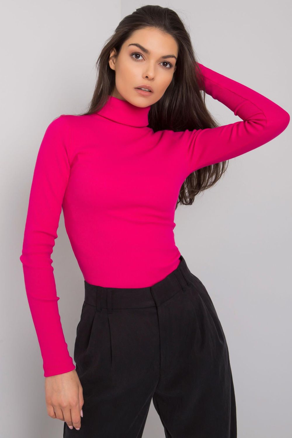 Rue Paris Fuchsia Bodycon Long Sleeve Roll Neck Jumper