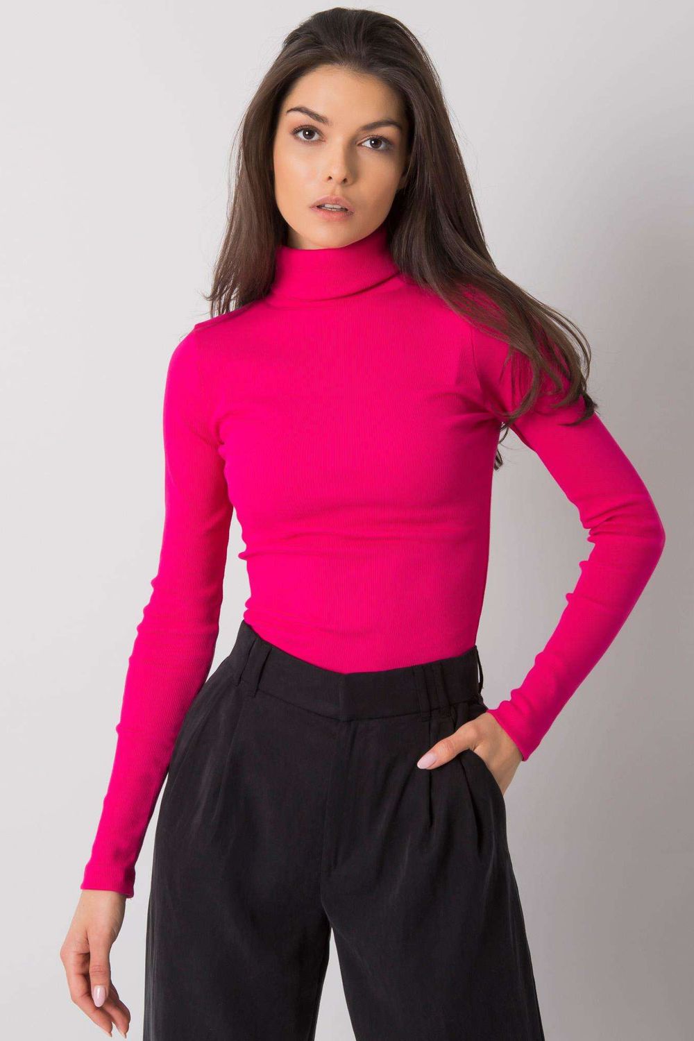 Rue Paris Fuchsia Bodycon Long Sleeve Roll Neck Jumper - view 2