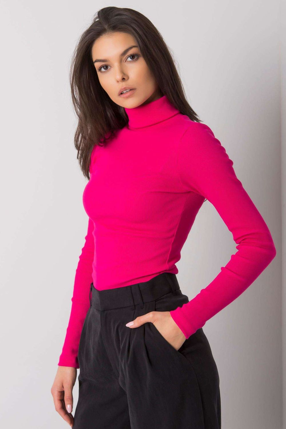 Rue Paris Fuchsia Bodycon Long Sleeve Roll Neck Jumper - view 4