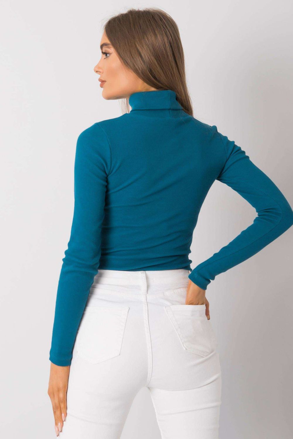 Rue Paris Teal Bodycon Long Sleeve Roll Neck Jumper - view 3