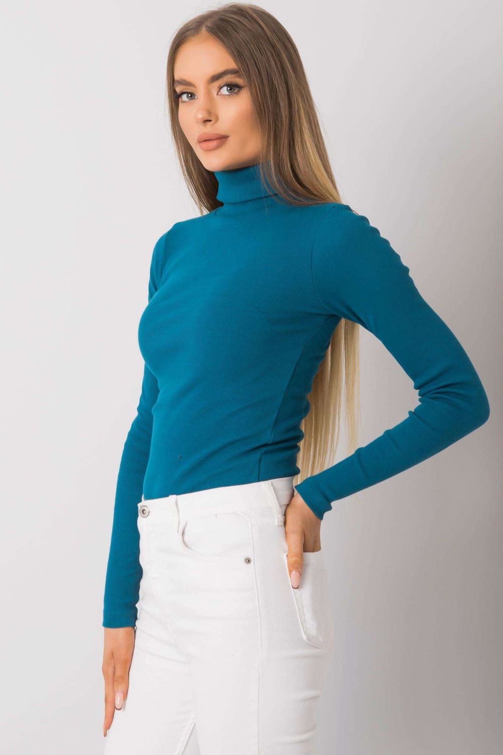 Rue Paris Teal Bodycon Long Sleeve Roll Neck Jumper - view 4