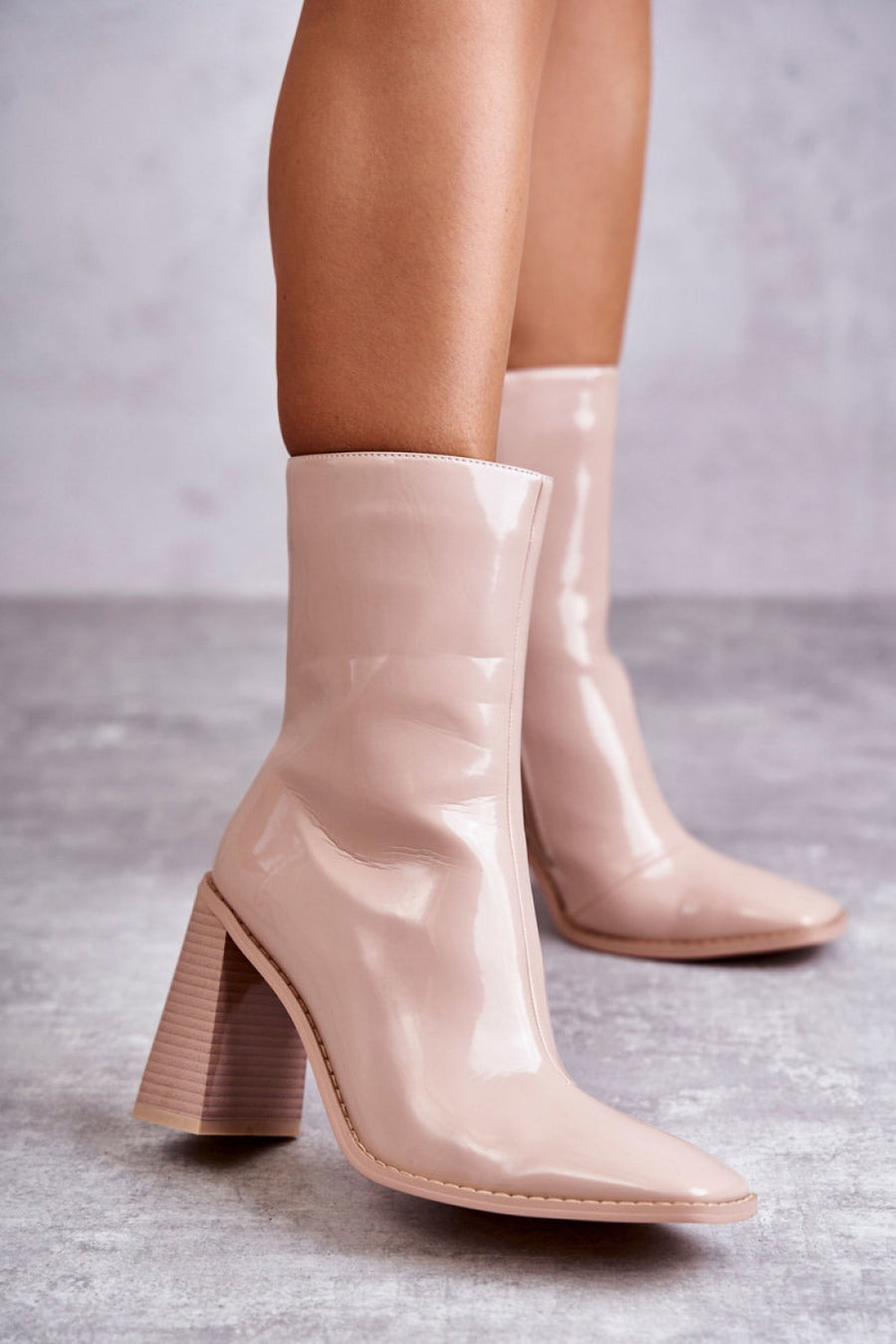 Step In Style Margit Beige Faux Leather Stiletto Heeled Ankle Boots