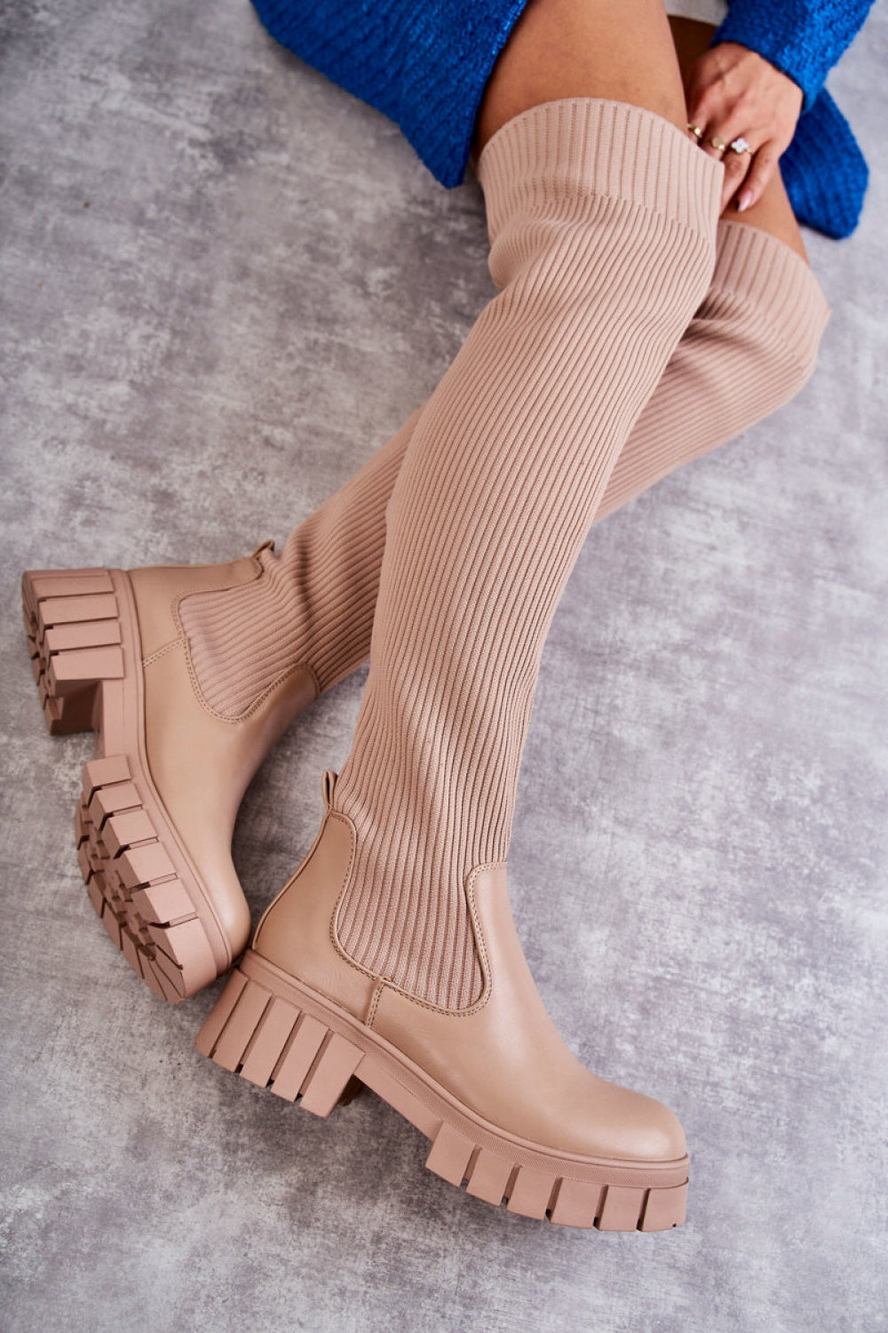 Step In Style Austin Beige Faux Leather Platform Over The Knee Boots - view 2