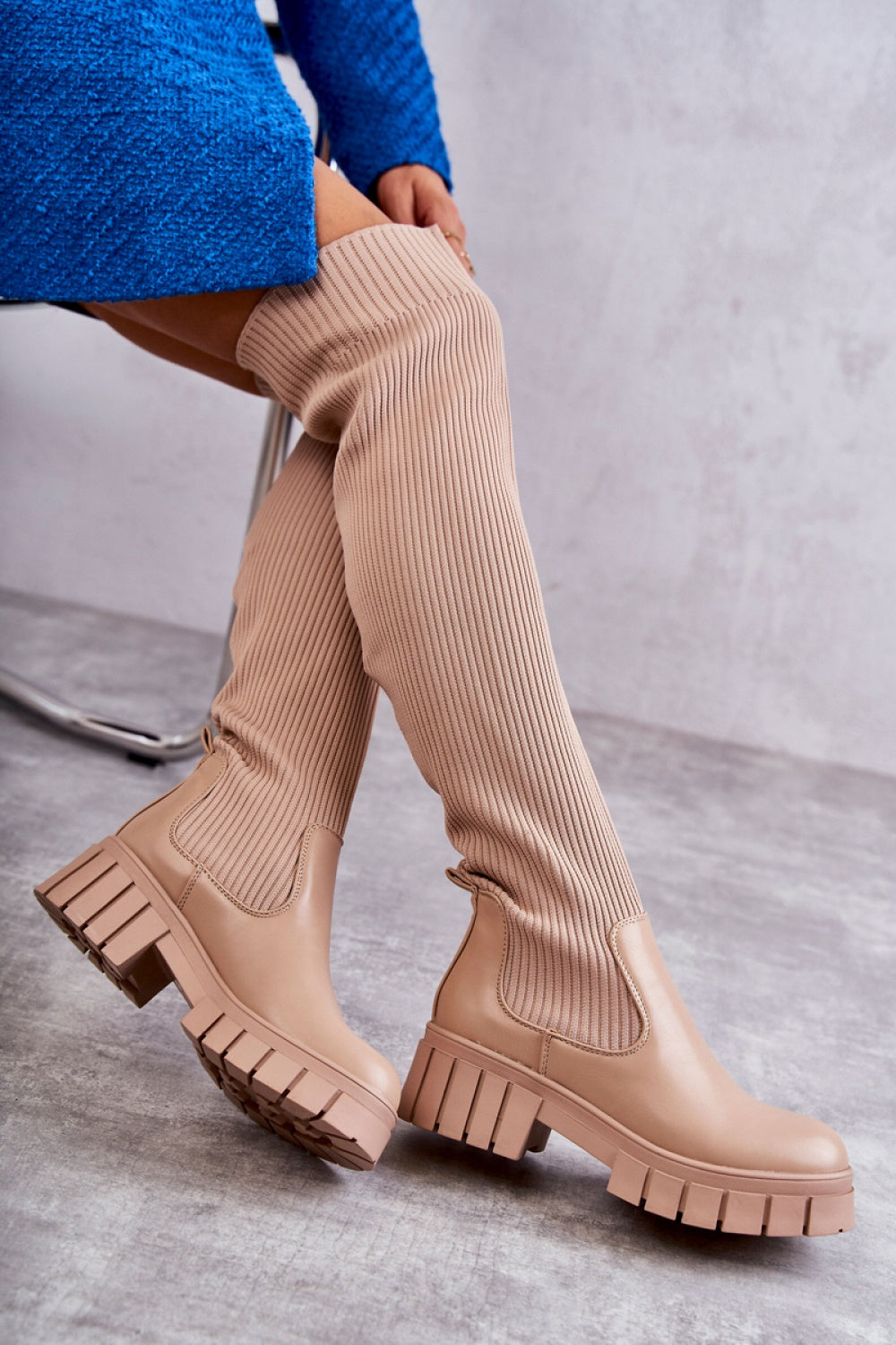 Step In Style Austin Beige Faux Leather Platform Over The Knee Boots - view 3