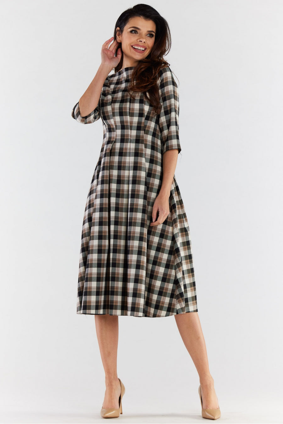 Awama Beige Midi Flared Dress