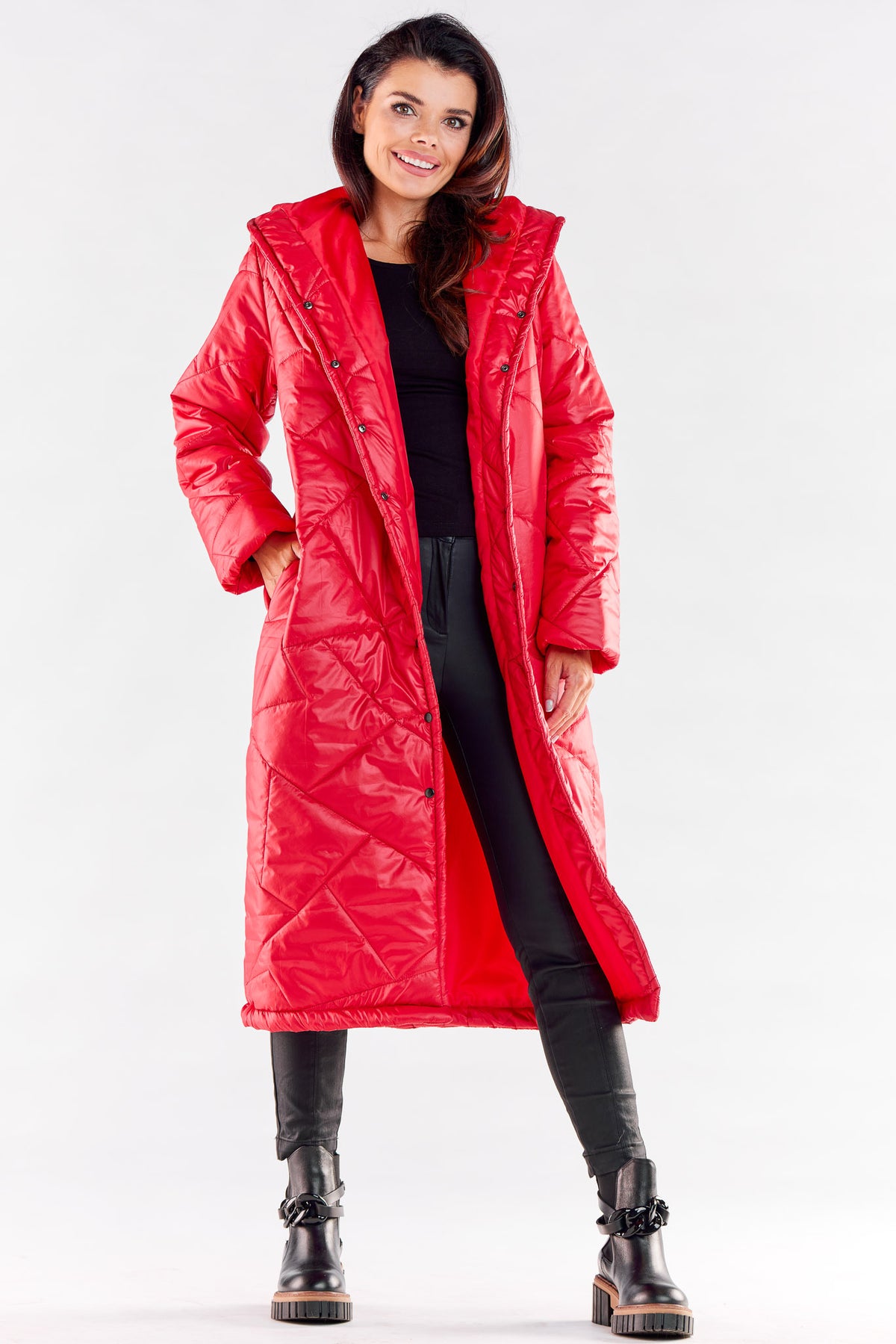 Awama Red Hooded Coat - view 2