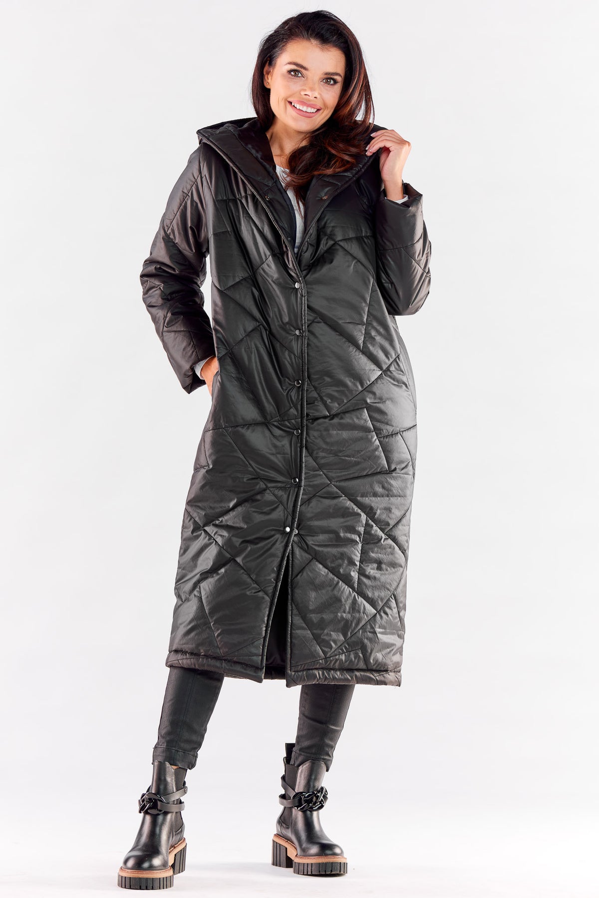 Awama Black Hooded Coat
