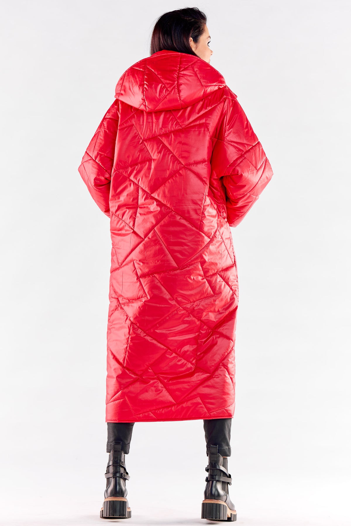 Awama Red Polyester Hooded Coat - view 3