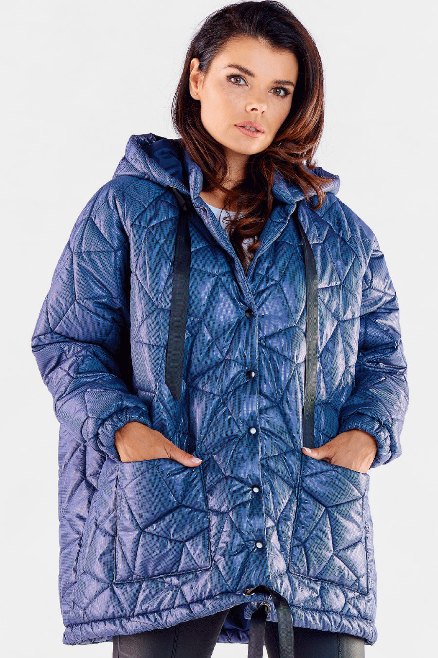 Awama Navy Oversized Hooded Jacket