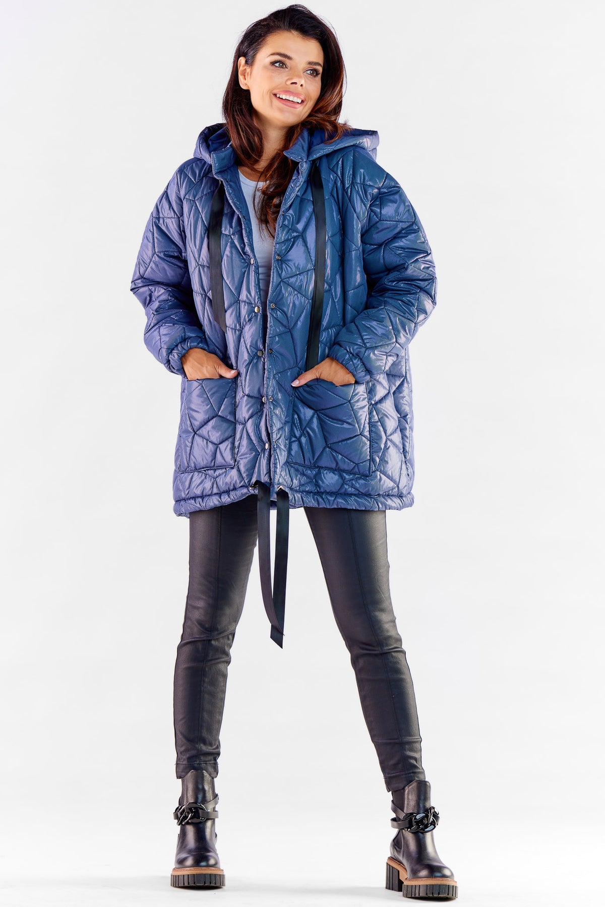 Awama Navy Oversized Hooded Jacket - view 2