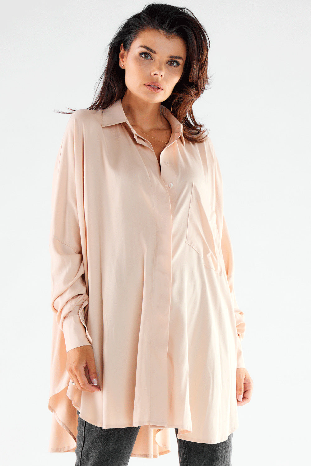 Awama Beige Oversized Long Sleeve Top