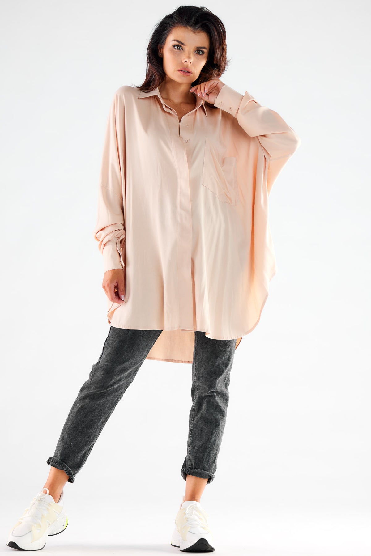 Awama Beige Oversized Long Sleeve Top - view 2
