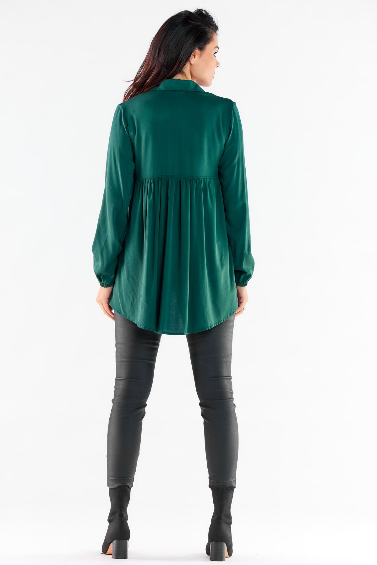 Awama Bottle Green Faux Leather Long Sleeve Top - view 3