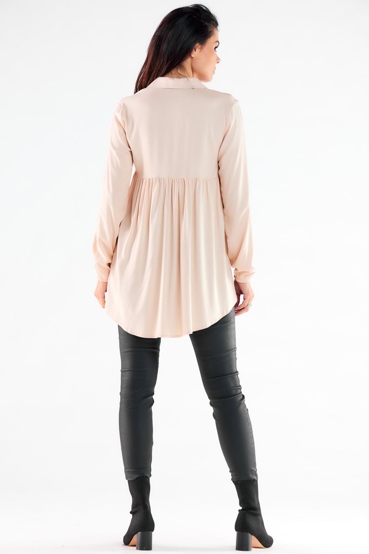 Awama Beige Faux Leather Long Sleeve Top - view 3