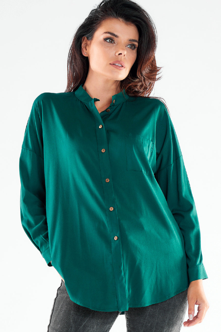 Awama Bottle Green Long Sleeve Top