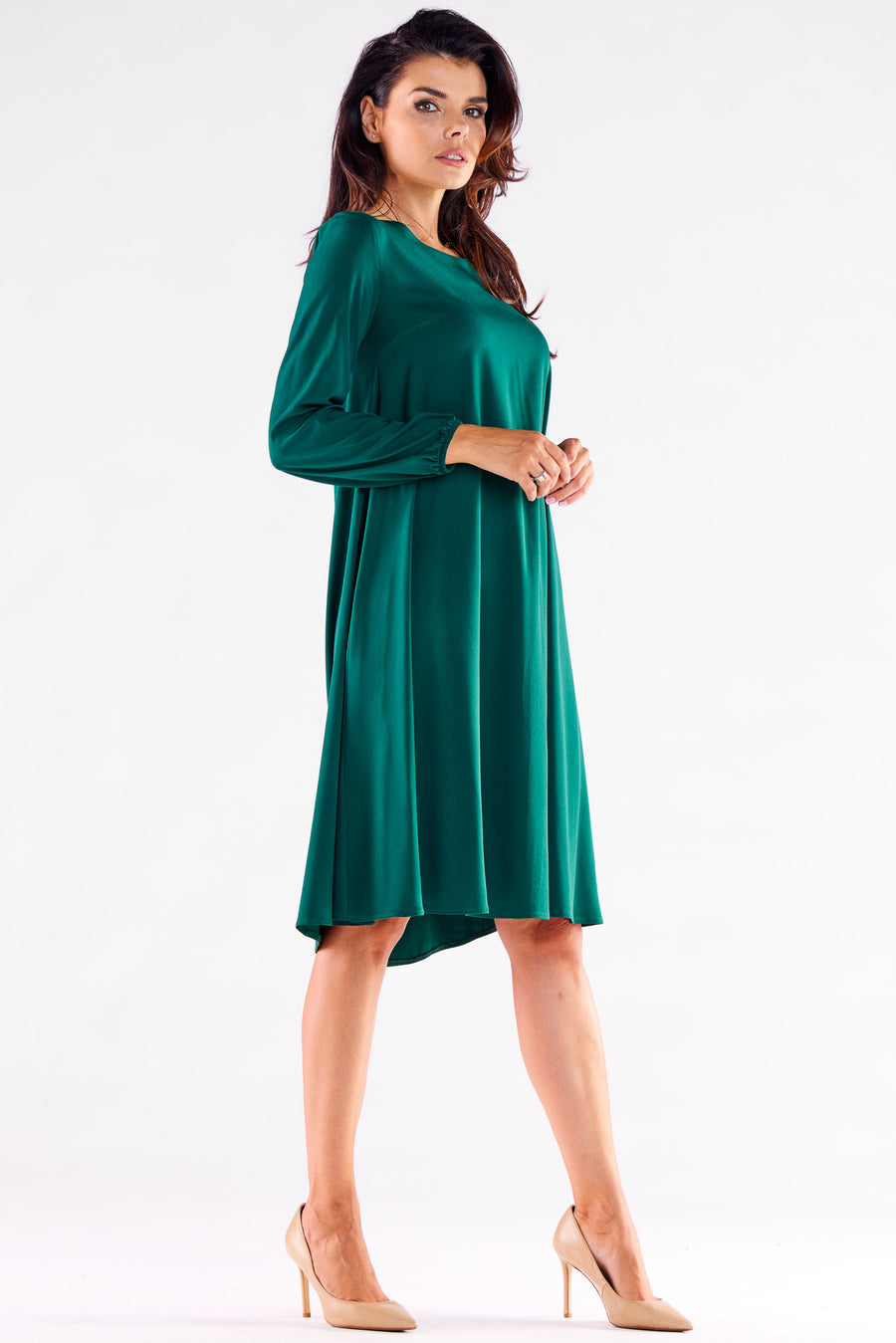 Awama Bottle Green Long Sleeve Dress