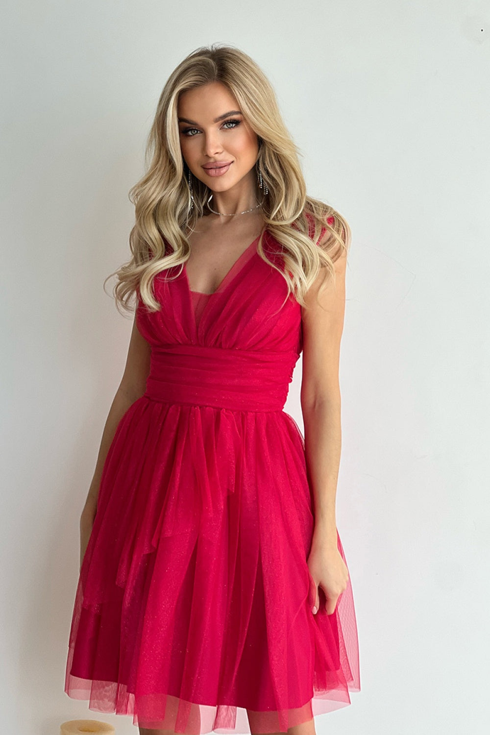 Bicotone Fuchsia Cut Out Mesh Flared Evening Dress - view 3