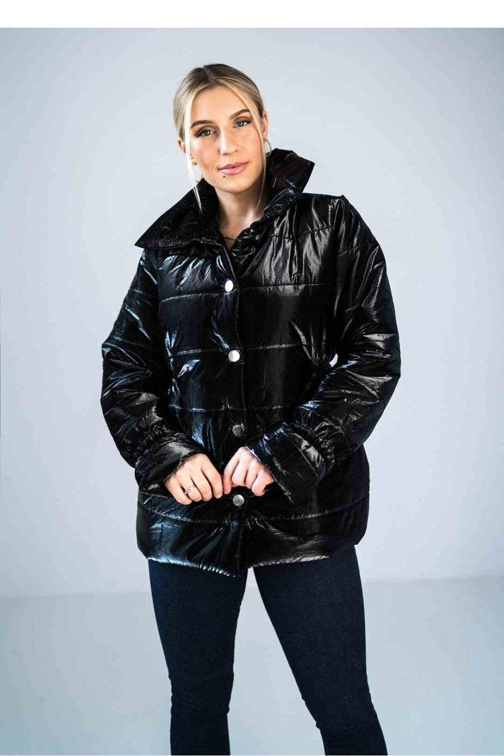 Figl Black Collared Polyester Jacket - view 2