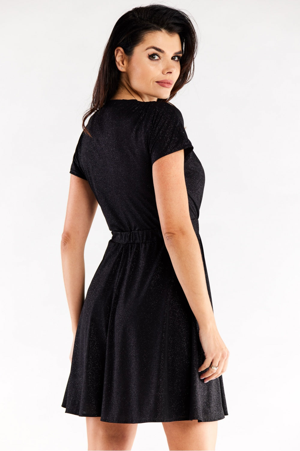 Awama Black Flared Short Sleeve Evening Dress - view 3