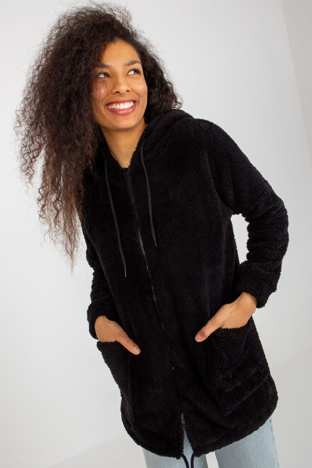 Rue Paris Black Hooded Zip Up Sweatshirt