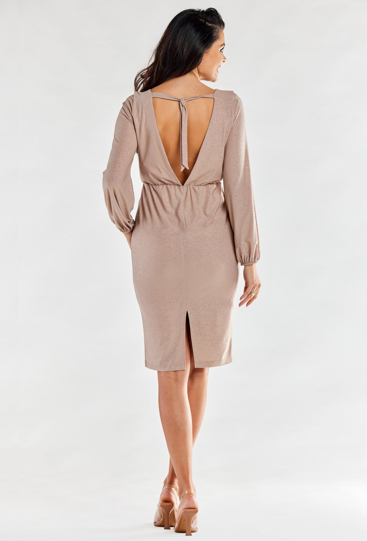 Awama Beige Long Sleeve Evening Dress - view 3