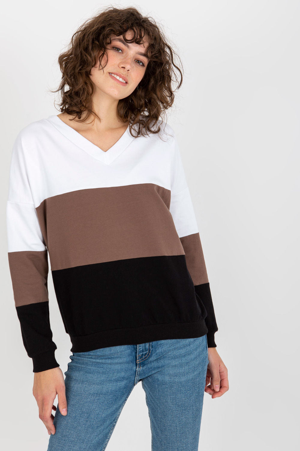 Rue Paris White and Black Long Sleeve Sweatshirt