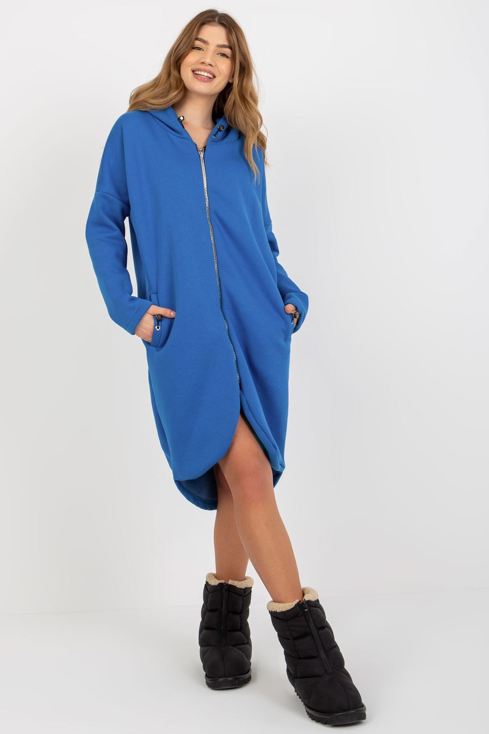 Rue Paris Dark Blue Cotton Hooded Long Sleeve Sweatshirt