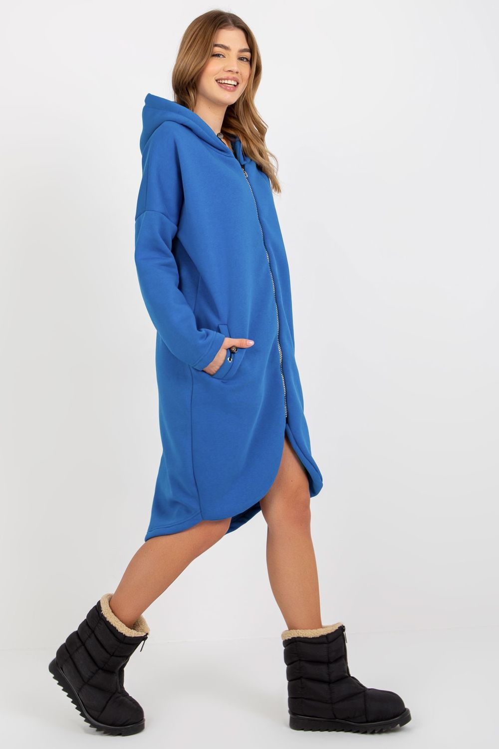 Rue Paris Dark Blue Cotton Hooded Long Sleeve Sweatshirt - view 2