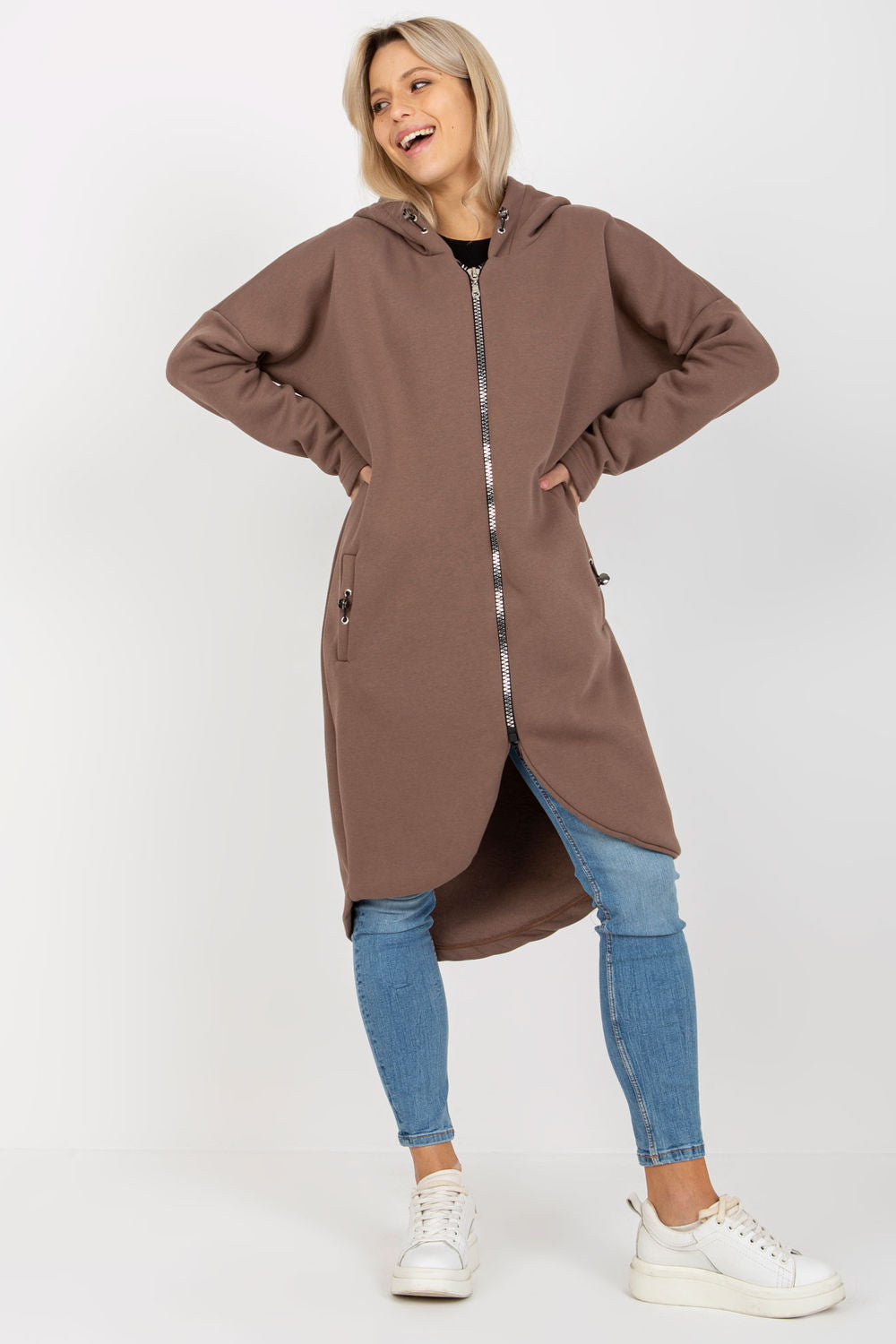 Rue Paris Brown Hooded Long Sleeve Sweatshirt