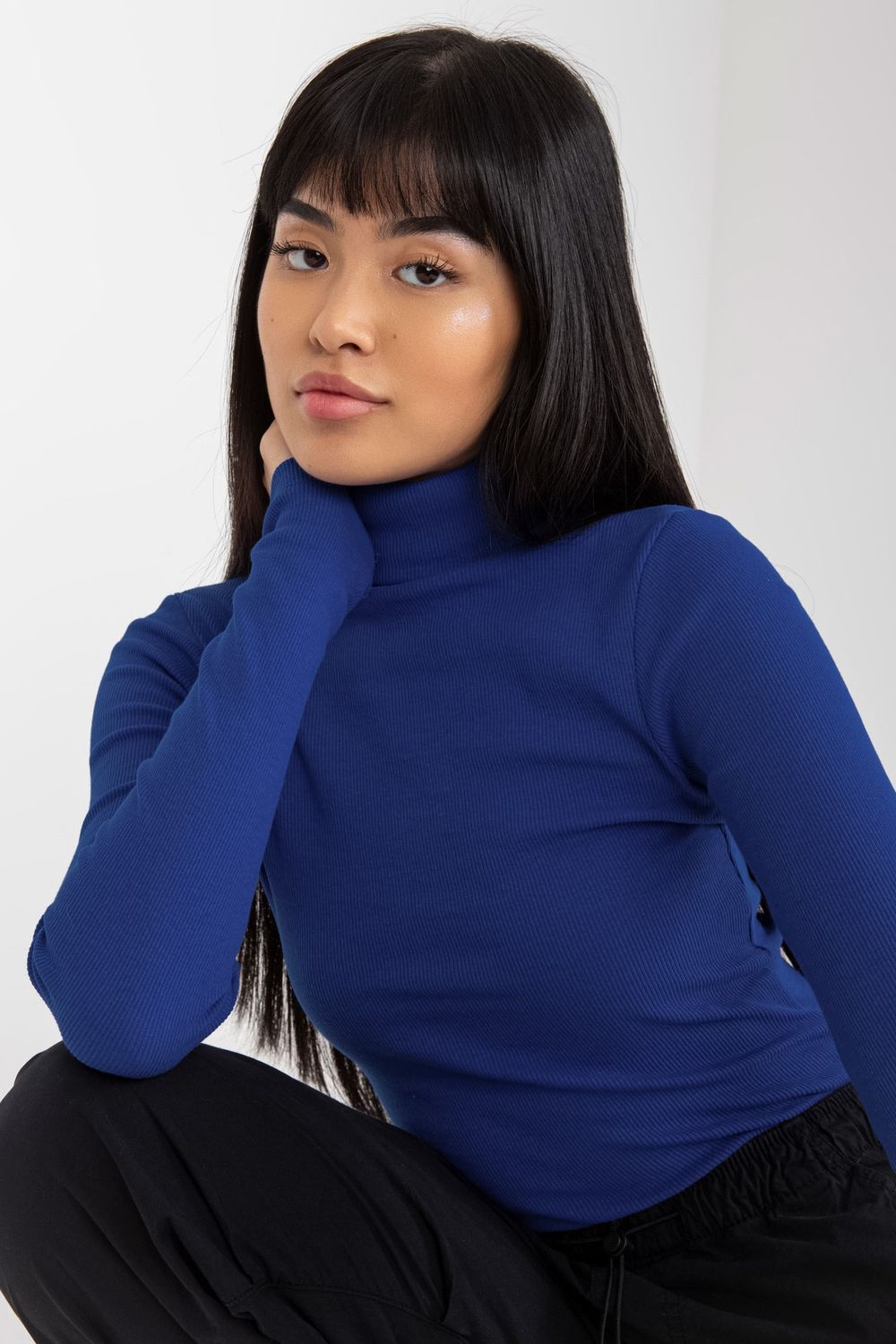 Rue Paris Golf Cobalt Blue Bodycon Long Sleeve Roll Neck Jumper - view 2