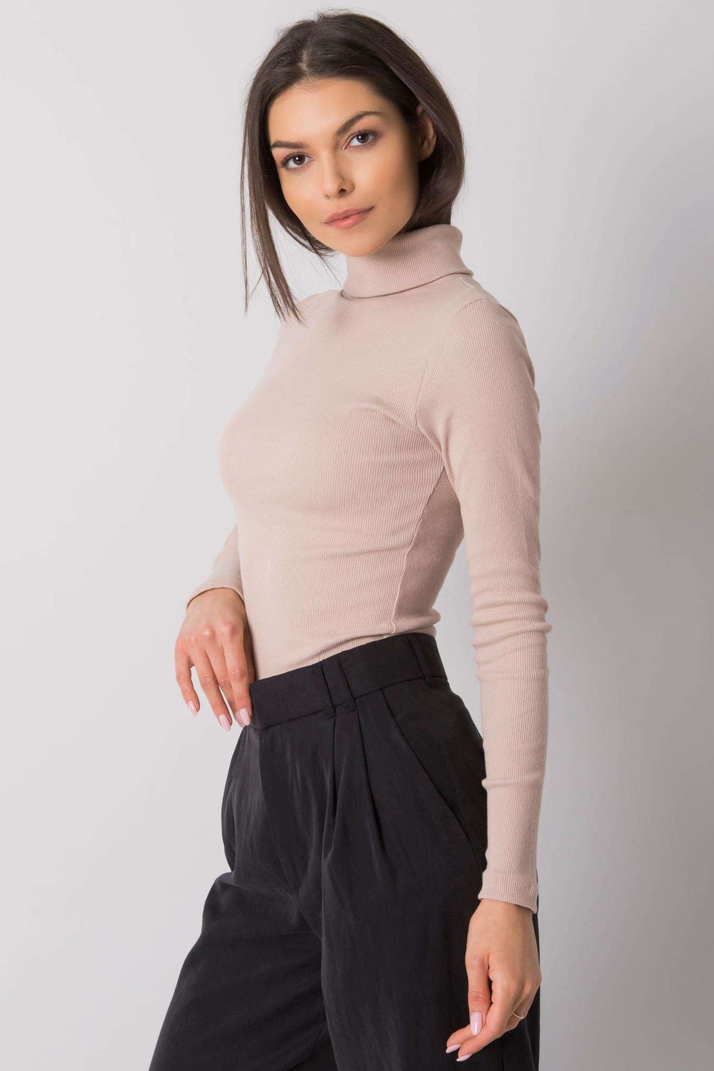 Rue Paris Beige Bodycon Long Sleeve Roll Neck Jumper - view 2
