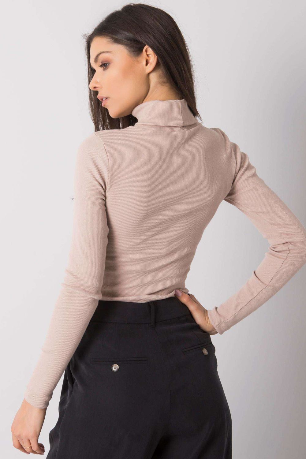Rue Paris Beige Bodycon Long Sleeve Roll Neck Jumper - view 3