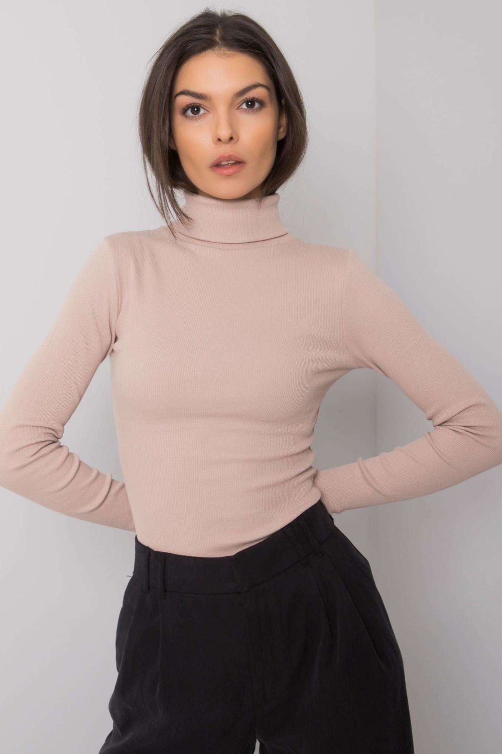 Rue Paris Beige Bodycon Long Sleeve Roll Neck Jumper - view 4