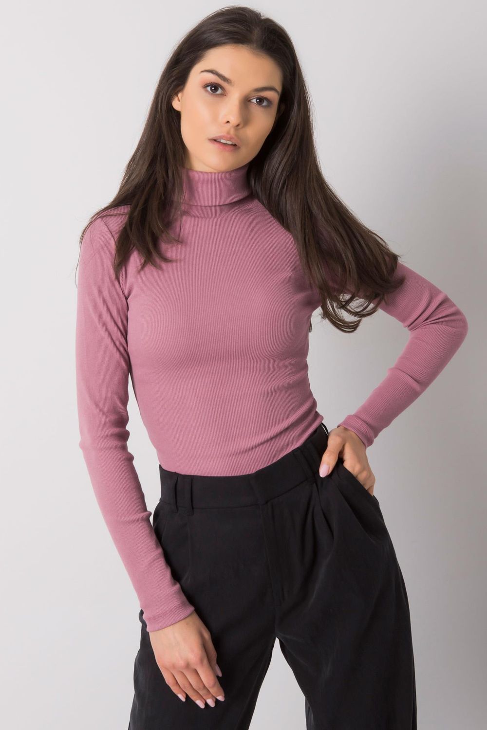 Rue Paris Dark Pink Bodycon Long Sleeve Roll Neck Jumper - view 2