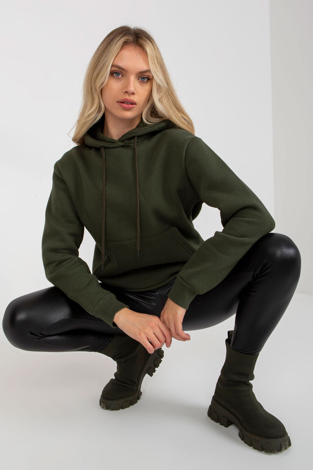 Rue Paris Khaki Hooded Long Sleeve Sweatshirt