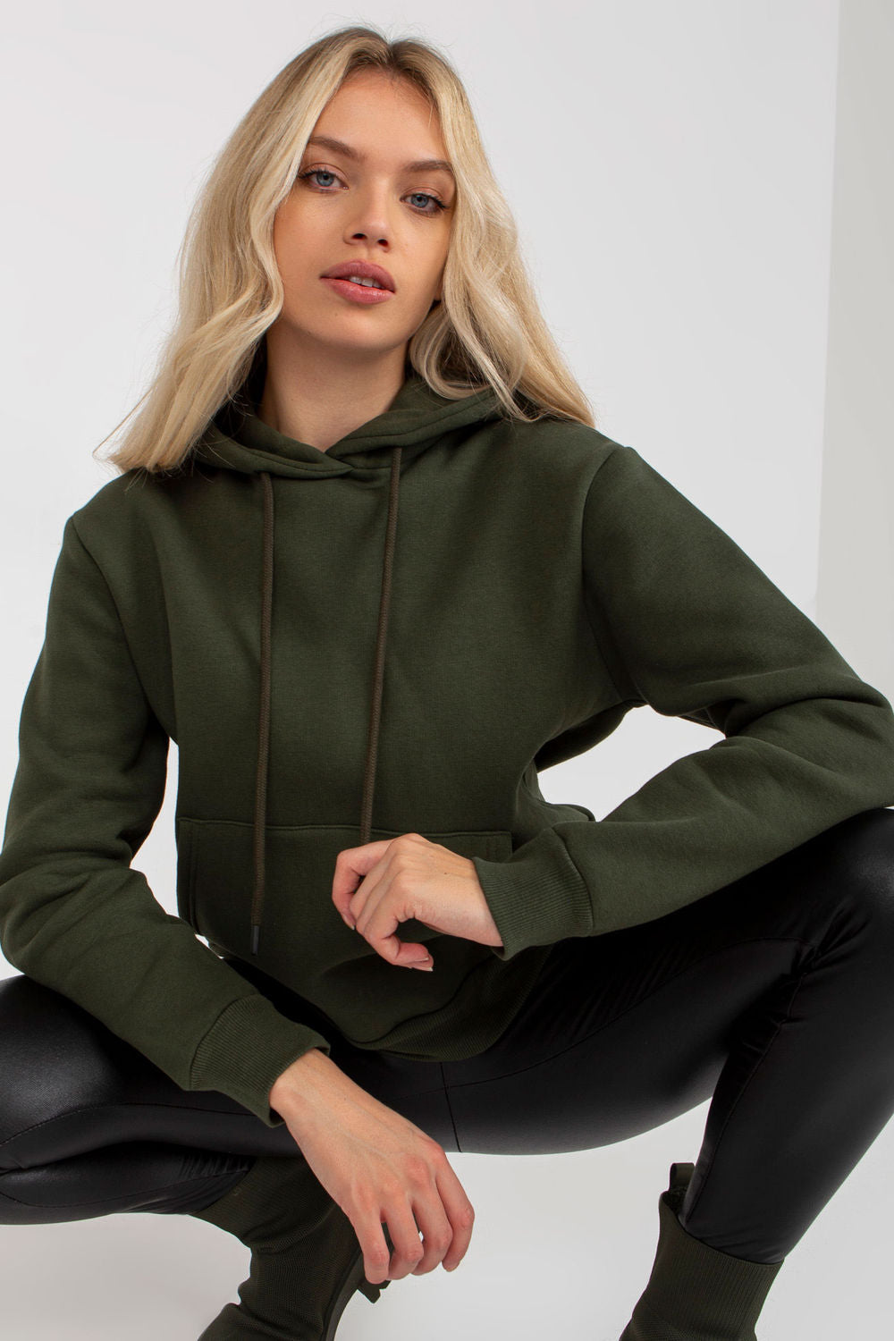 Rue Paris Khaki Hooded Long Sleeve Sweatshirt - view 2