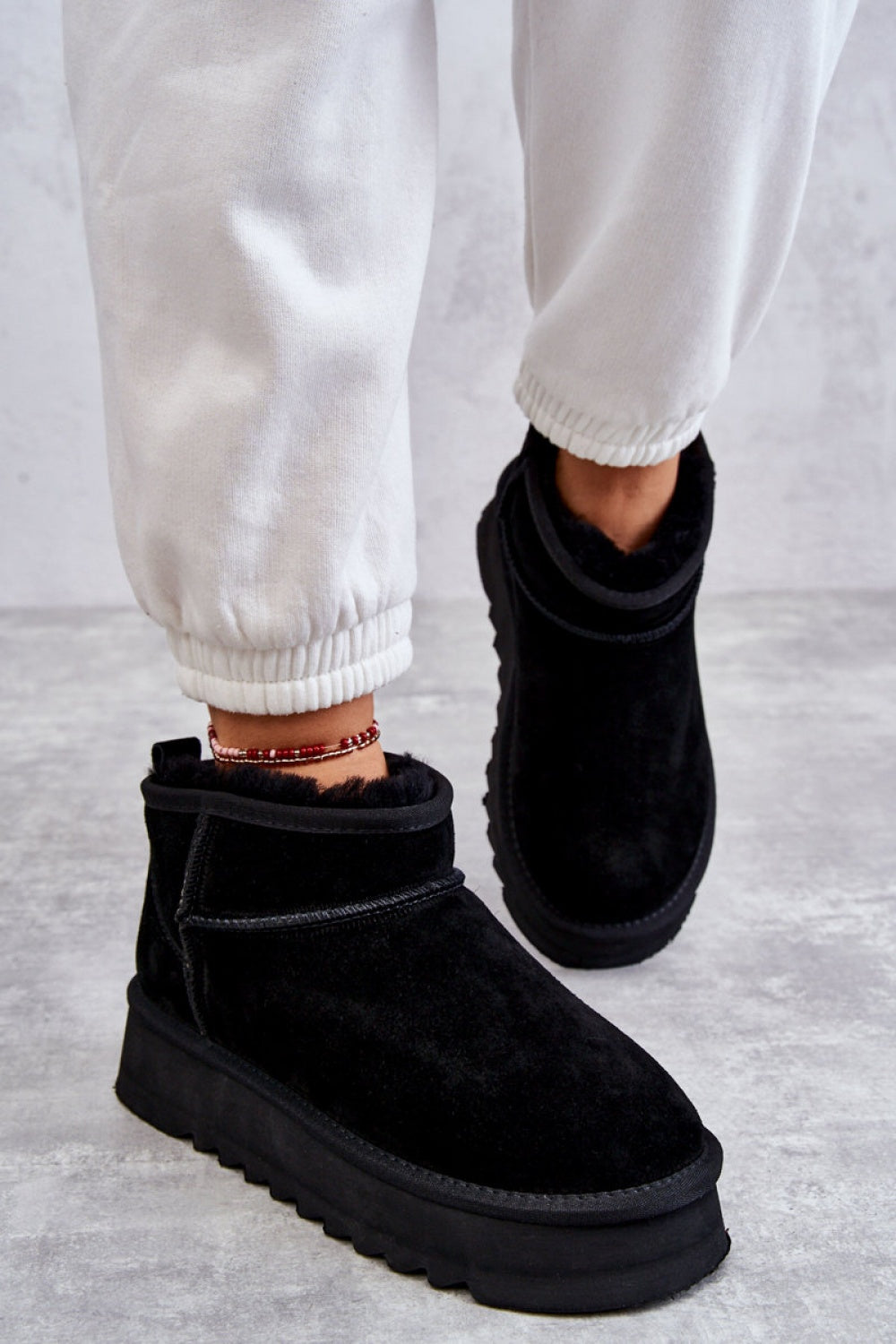 Step In Style Nucca Black Leather Platform Snow Boots