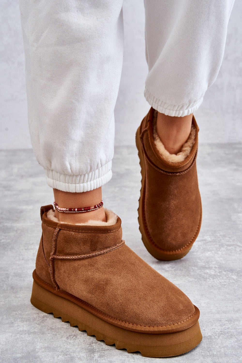 Step In Style Nucca Camel Leather Platform Snow Boots
