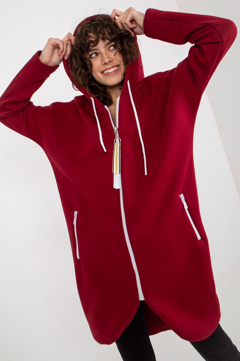 Relevance Burgundy Cotton Hooded Long Sleeve Sweatshirt