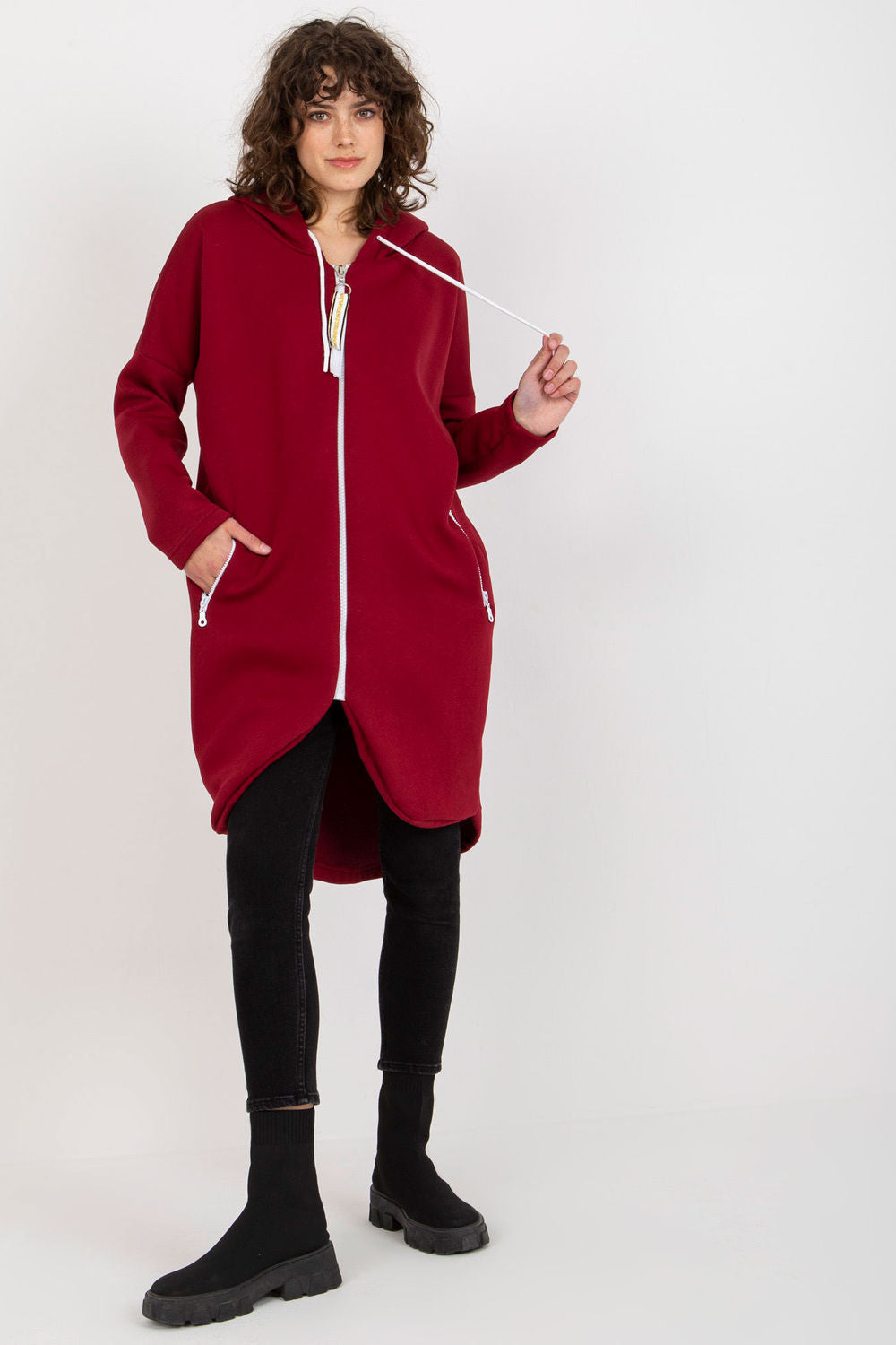Relevance Burgundy Cotton Hooded Long Sleeve Sweatshirt - view 2