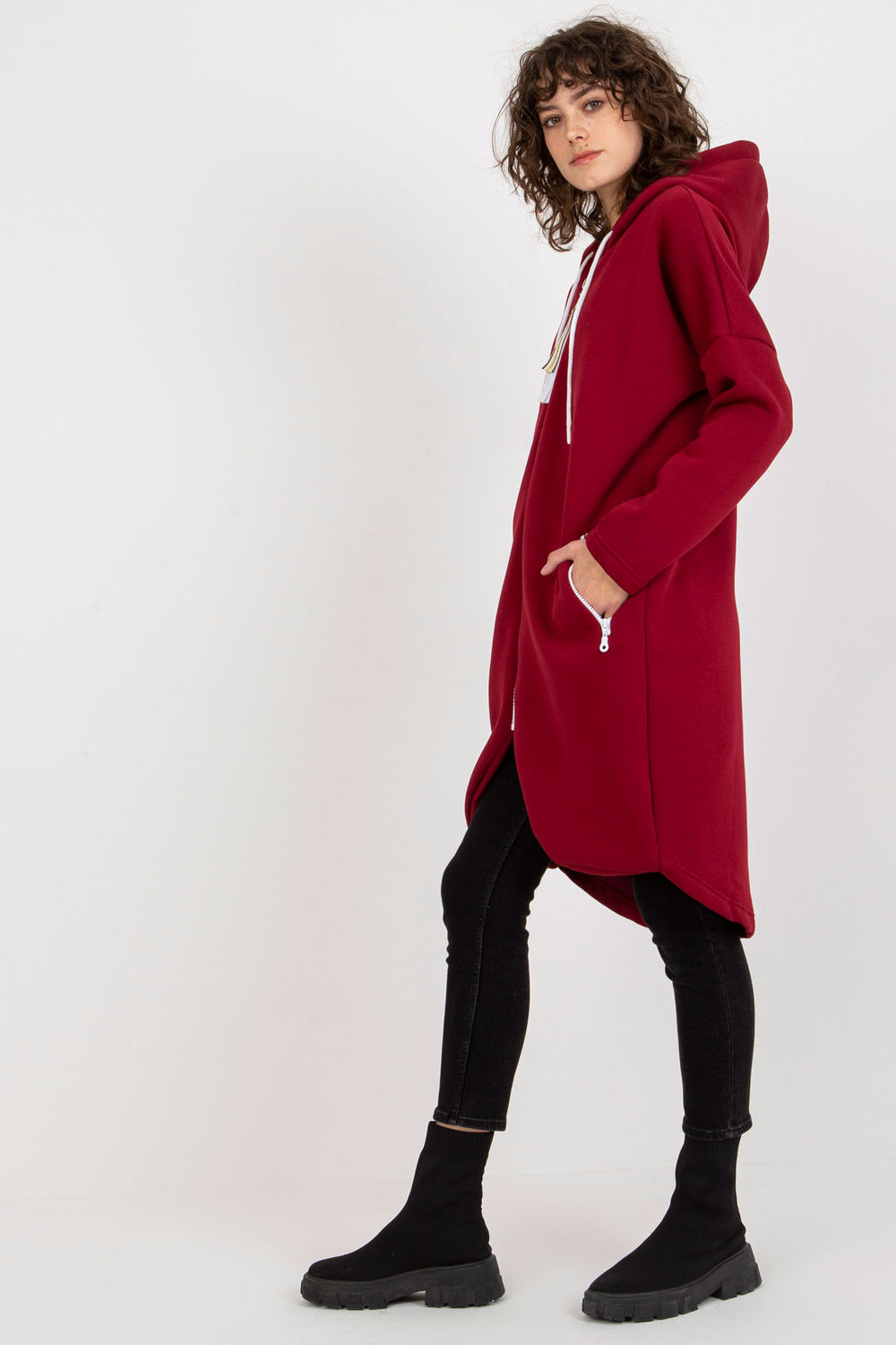 Relevance Burgundy Cotton Hooded Long Sleeve Sweatshirt - view 4