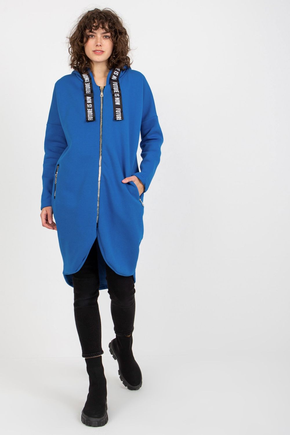Relevance Dark Blue Hooded Long Sleeve Sweatshirt with Pockets