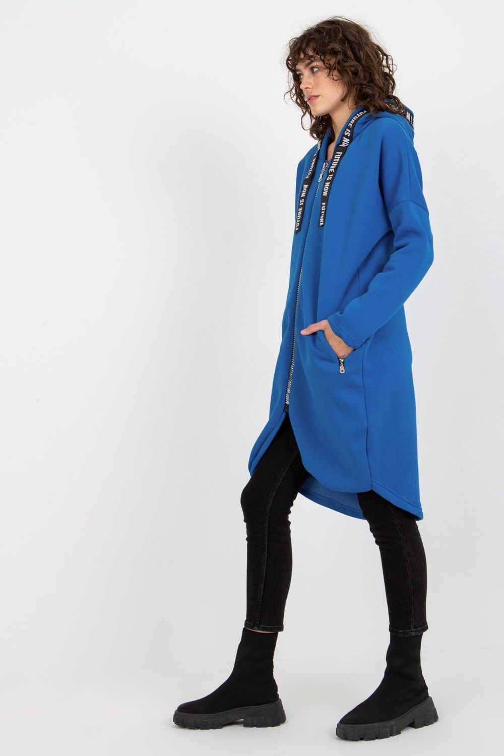 Relevance Dark Blue Hooded Long Sleeve Sweatshirt with Pockets - view 2